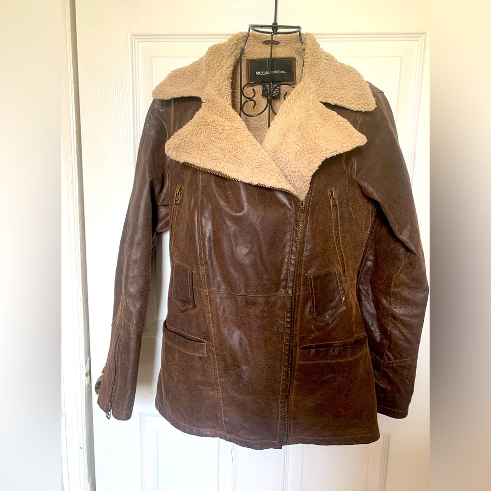 Moda International leather jacket, brown, size S, great condition